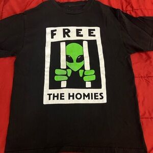 Black Graphic Tee with Green Alien Design size medium